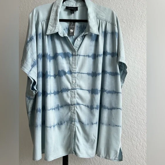 Lane Bryant Denim-look Tie-Dye Blouse | 30/32 - Picture 3 of 12